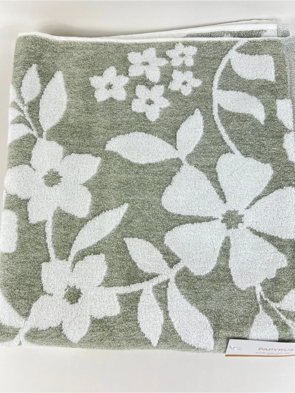 Papyrus Sage Green & White Floral Bath Towel Soft Cotton Blend 1 Pc NEW